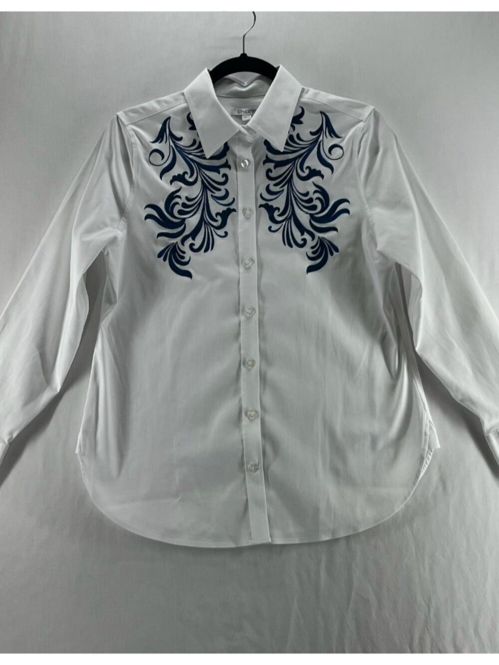 Chicos No Iron Wildflower Embroidered Shirt Womens 0 Long Sleeve Button Up White - Picture 2 of 15